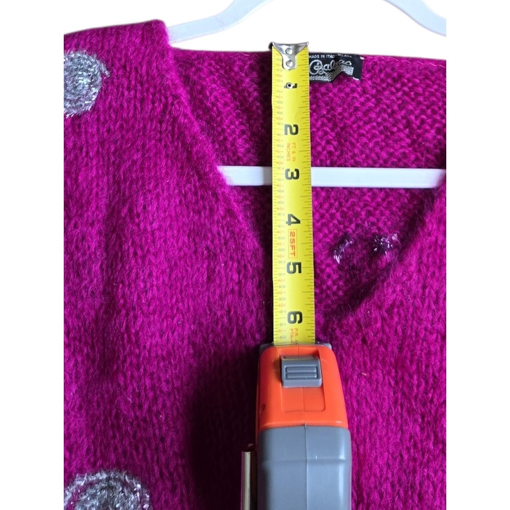 Balzac Italy Magenta Super Kid Mohair V-Neck Polka Dot Sweater IT 42 Vintage - Picture 10 of 13